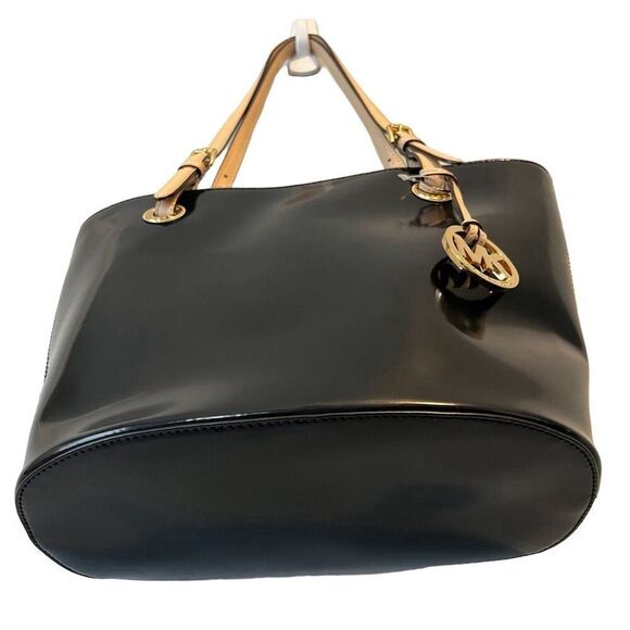 Michael Kors Jet Set Medium Black Patent Leather Tote Shoulder Handbag - Picture 3 of 10